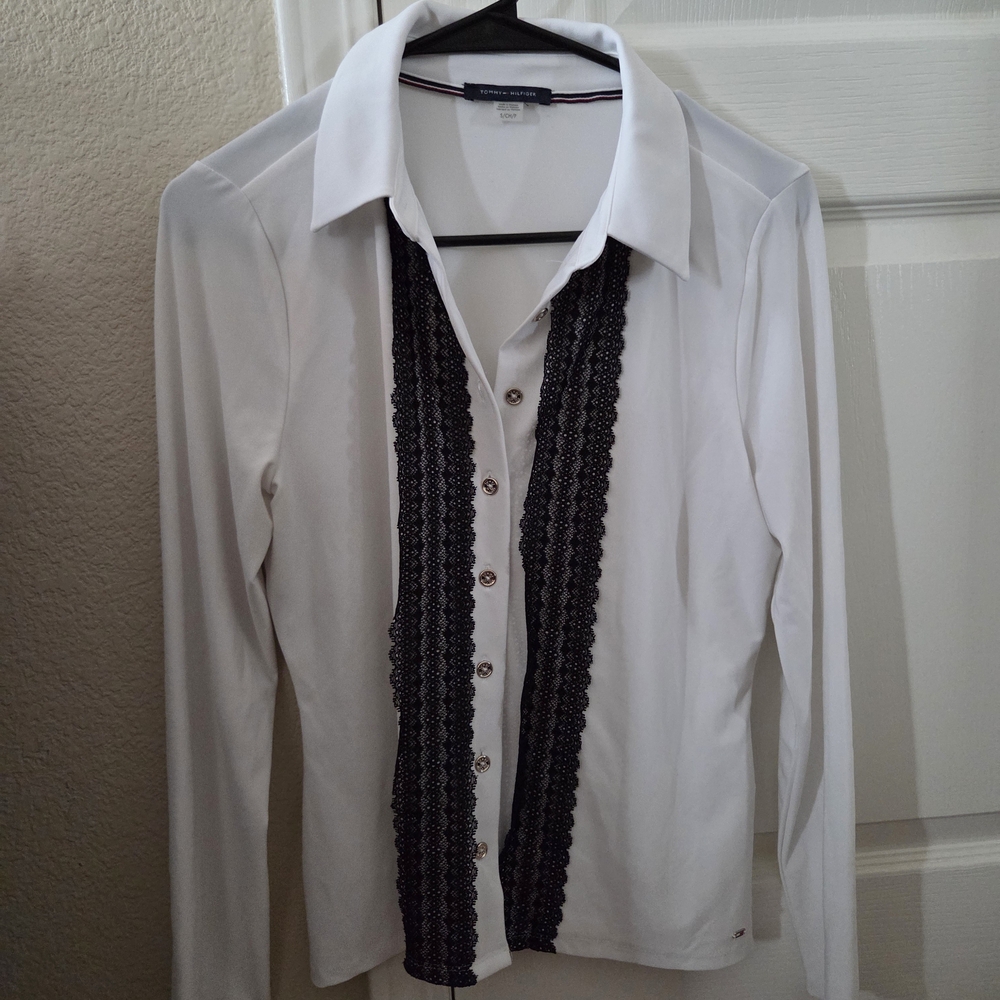 Tommy Hilfiger White Shirt with Black and Red Trim